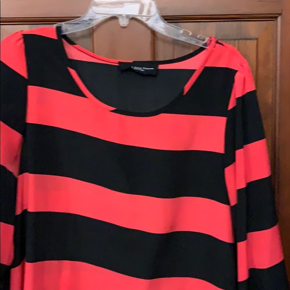 Black and coral wide stripe boutique blouse